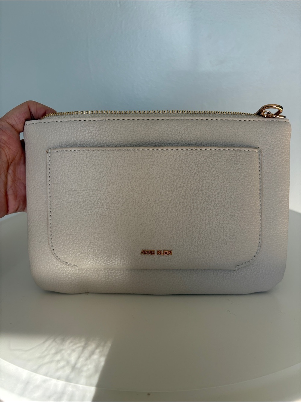 Anne Klein Cream Pebbled Leather Clutch with Gold Hardware
